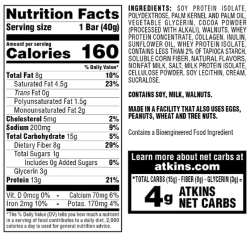 Atkins Chocolate Crème Protein Wafer Crisps, Protein Dessert, 4g Net Carb, 1g Sugar, High in Fiber, Keto Friendly, 5 Count