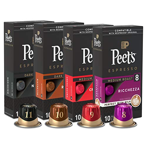 Peet's Coffee Gifts, Espresso Coffee Pods Variety Pack, Dark & Medium Roasts, Intensity 8-11, 40 Count (4 Boxes of 10 Espresso Capsules)