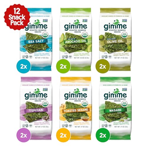 gimMe - Sea Salt & Avocado Oil - 0.16 Oz (Pack of 20) - Organic Roasted Seaweed Sheets - Keto, Vegan, Gluten Free - Great Source of Iodine & Omega 3’s - Healthy On-The-Go Snack for Kids & Adults