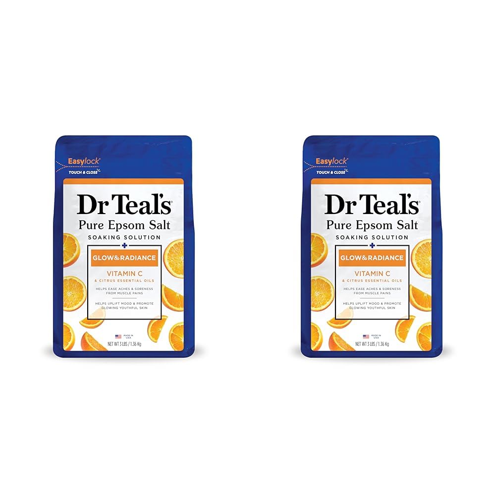 Dr Teal's Salt Soak with Pure Epsom Salt, Glow & Radiance with Vitamin C & Citrus Essential Oils, 3 lbs