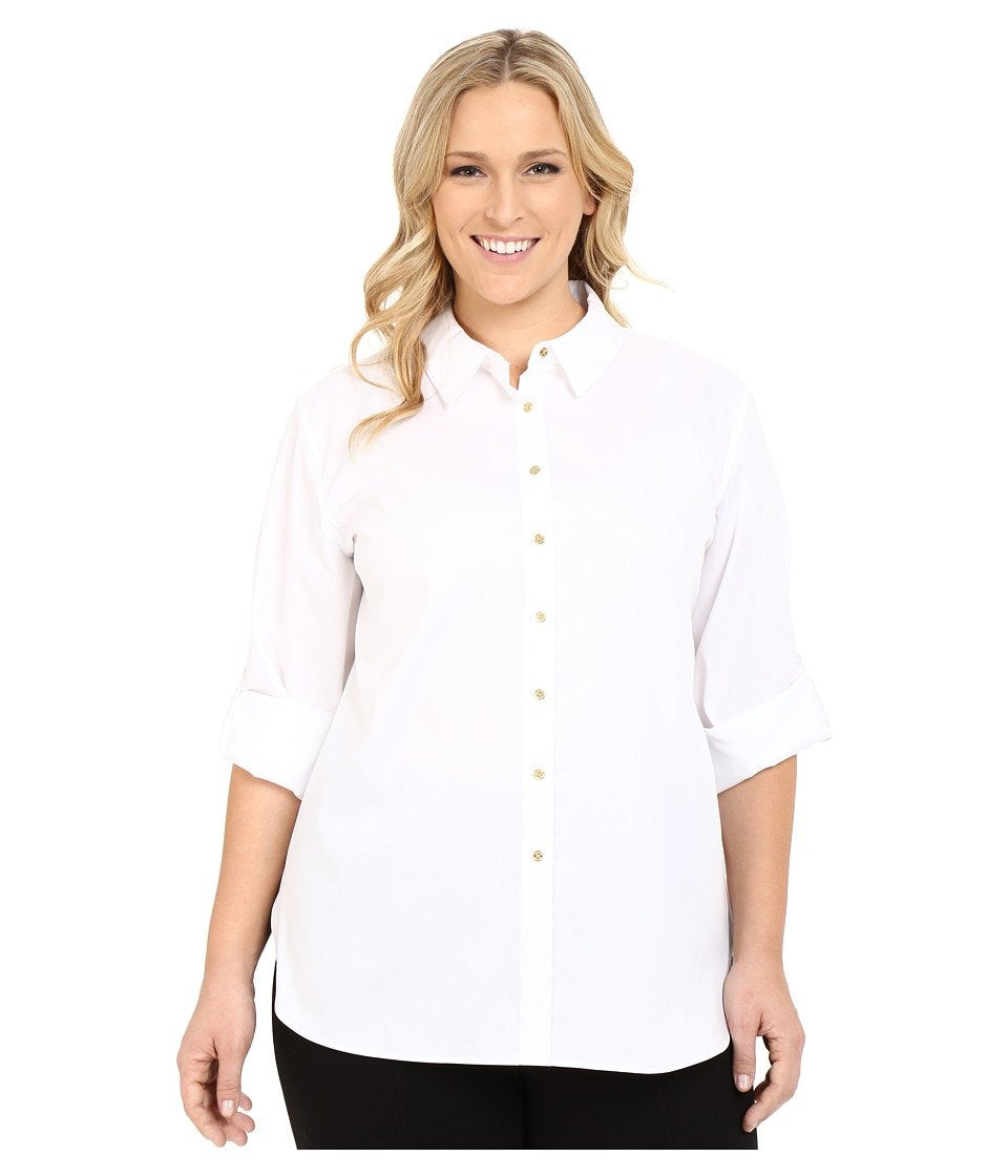 Calvin Klein Women's Plus Size High-Low Sleeveless Button-Down Blouse