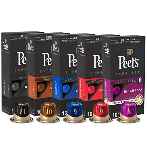 Peet's Coffee Gifts, Espresso Coffee Pods Variety Pack, Dark & Medium Roasts, Intensity 8-11, 40 Count (4 Boxes of 10 Espresso Capsules)