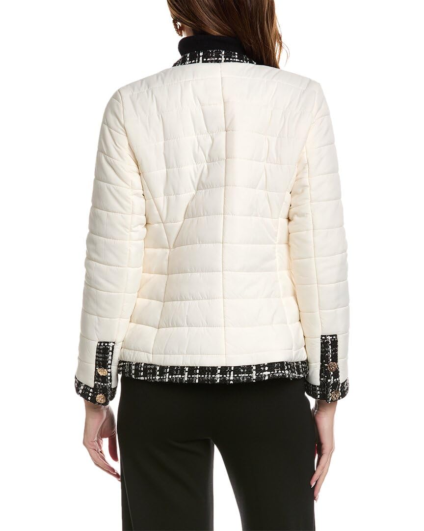 Anne Klein Women's Quilted Zip Jacket W/Tweed Trim