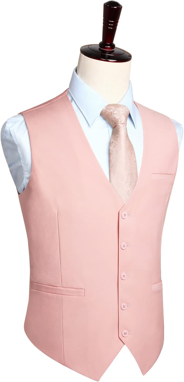 HISDERN Men's Suit Vest Business Formal Dress Waistcoat Vest with 3 Pockets for Suit or Tuxedo