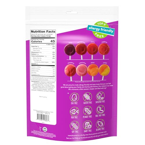 YumEarth Organic Pops Variety Pack, 50 Fruit Flavored Favorites Lollipops, Allergy Friendly, Gluten Free, Non-GMO, Vegan, No Artificial Flavors or Dyes