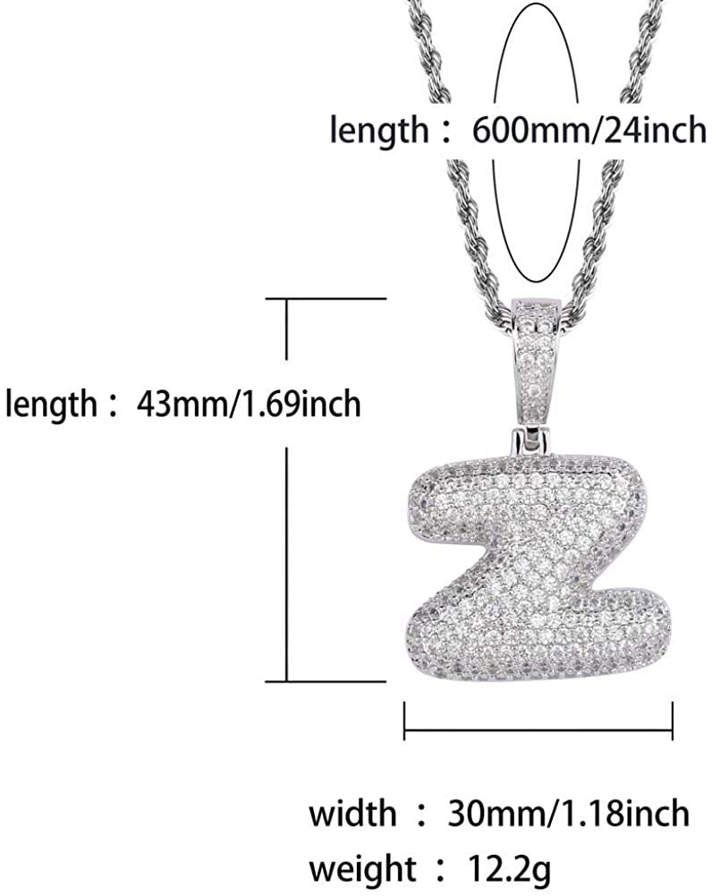 Apzzic Stainless Steel Iced Out Letter Necklace A-Z 26 Capital Initial Alphabet Name Necklace Rope Chain for Women Men Girl Gold Silver