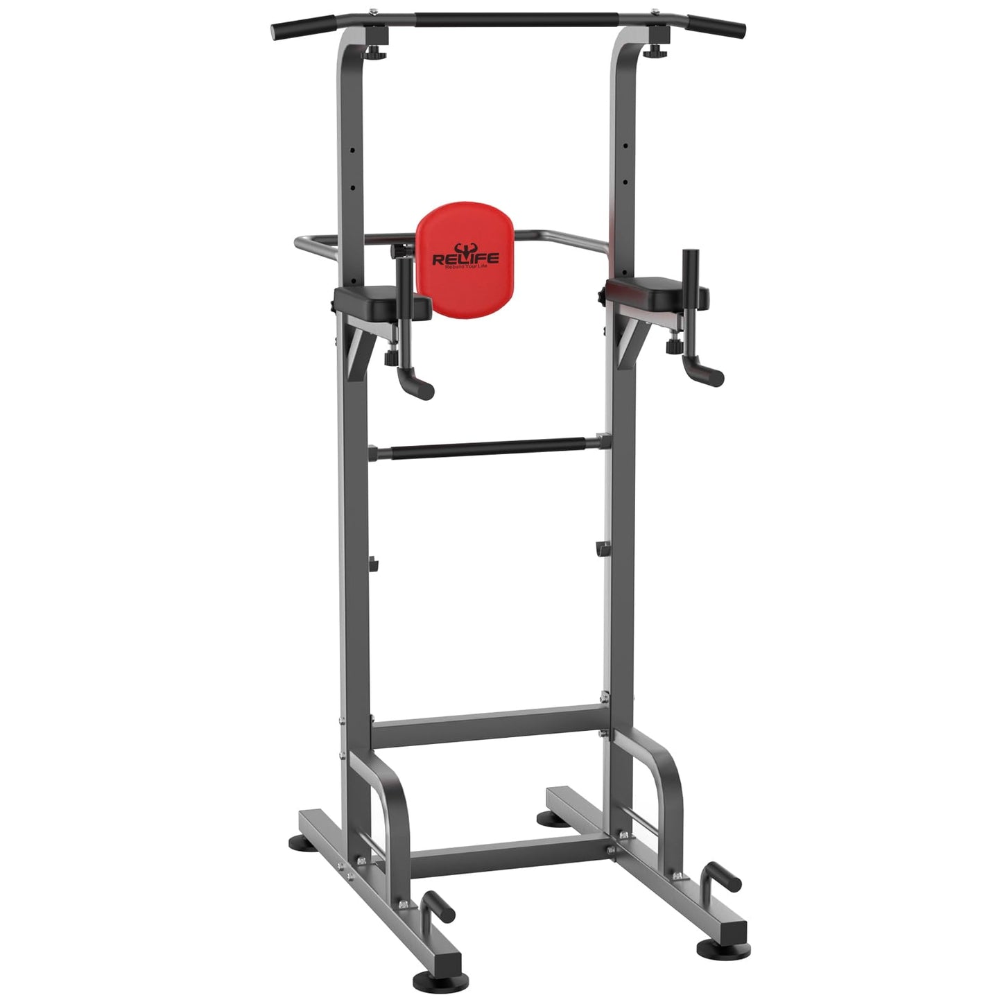 RELIFE REBUILD YOUR LIFE Power Tower Pull Up Bar Station Workout Dip Station for Home Gym Strength Training Fitness Equipment Newer Version,450LBS.