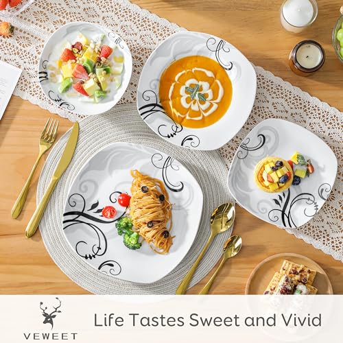 VEWEET, Series Annie, Porcelain Dinnerware Sets for 6, White Dish Set with Pink Floral, 30 PCS Dinner Sets Including Dinner Plates, Dessert Plates, Soup Plates Set, Cups & Saucers