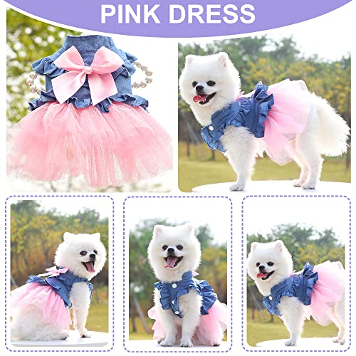 Set of 3 Dog Clothes for Small Dogs, Puppy Dress for Girl Dogs, Autum Cute Female Pet Skirt Clothes Outfit Pink Yorkie Sundress Costume Cat Clothing for Small Doggie Breed (Small)