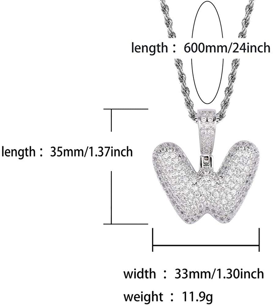 Apzzic Stainless Steel Iced Out Letter Necklace A-Z 26 Capital Initial Alphabet Name Necklace Rope Chain for Women Men Girl Gold Silver