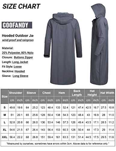 COOFANDY Men's Rain Jacket with Hood Waterproof Lightweight Active Long Raincoat