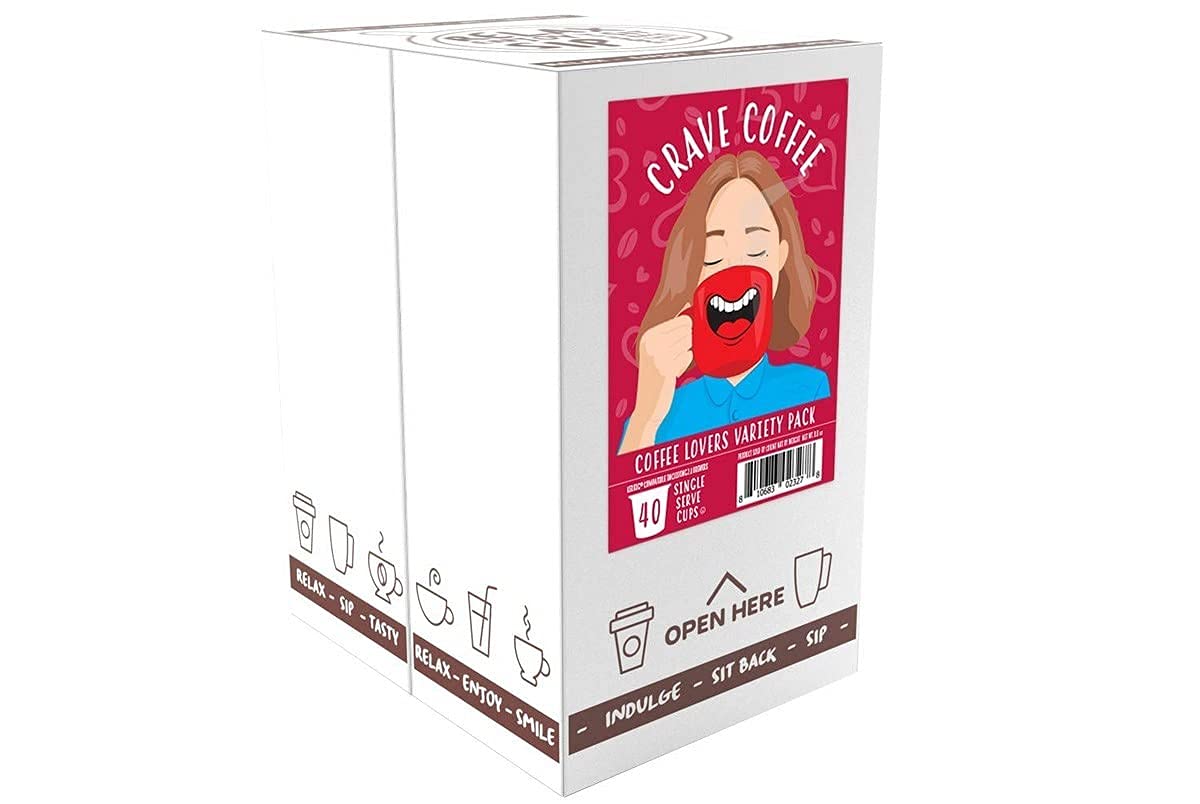 Crave Beverages Flavored Coffee Pods Sampler, Compatible with 2.0 K-Cup Brewers, Assorted Variety Pack, 100 Count