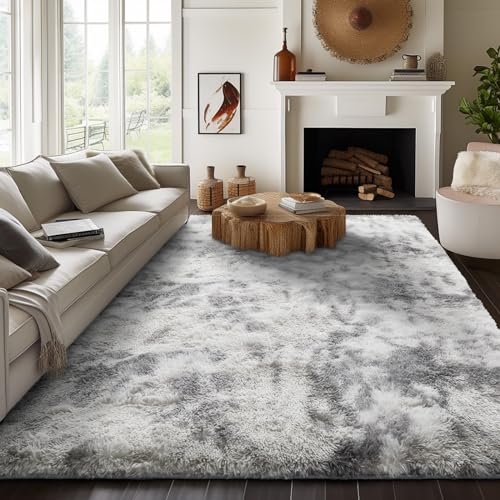 Ophanie Machine Washable Upgrade 4x6 Rugs for Bedroom, Grey, Fluffy Shaggy Soft Area Rug, Gray Non-Slip Indoor Floor Carpet for Living Room, Kids Baby Boys Teen Dorm Home Decor Aesthetic, Nursery