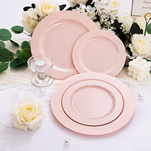 FLOWERCAT 60PCS Pink Plastic Plates - Heavy Duty Pink Plates Disposable for Party/Mother's Day/Wedding - Include 30PCS 10.25inch Pink Dinner Plates and 30PCS 7.5inch Pink Dessert/Salad Plates