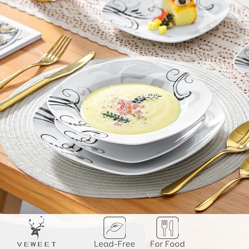 VEWEET, Series Annie, Porcelain Dinnerware Sets for 6, White Dish Set with Pink Floral, 30 PCS Dinner Sets Including Dinner Plates, Dessert Plates, Soup Plates Set, Cups & Saucers