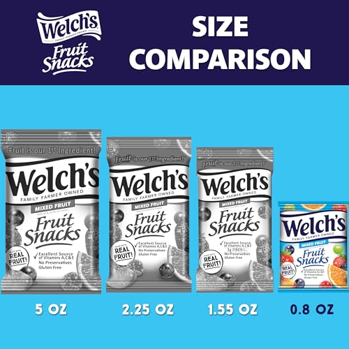 Welch's Fruit Snacks, Mixed Fruit, Perfect for School Lunches, Gluten Free, Bulk Pack, Individual Single Serve Bags, 0.8 oz (Pack of 40)