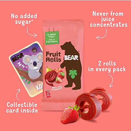 BEAR Real Fruit Snack Rolls - Gluten Free, Vegan, and Non-GMO - Strawberry – Healthy School And Lunch Snacks For Kids And Adults, 0.7 Ounce (Pack of 12)