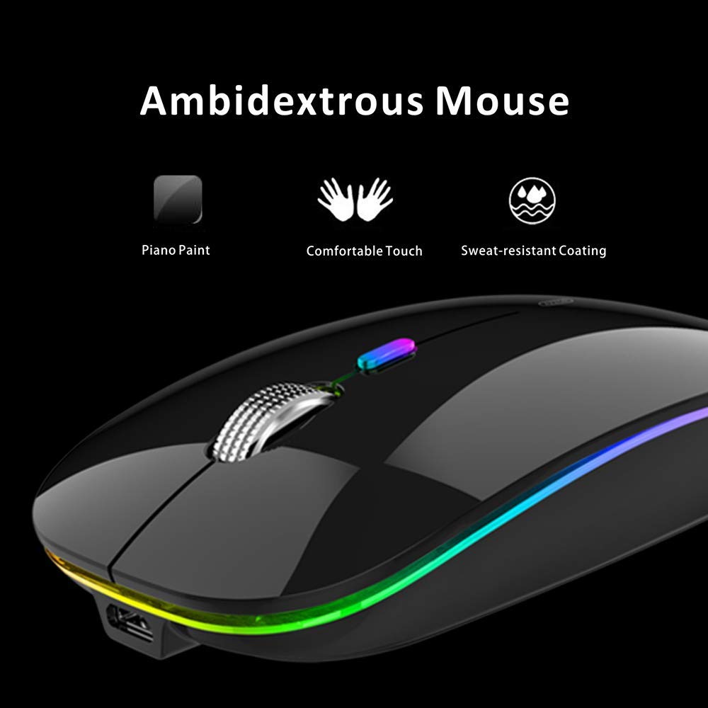 Uiosmuph LED Wireless Mouse, G12 Slim Rechargeable Silent Mouse, 2.4G Portable USB Optical Computer Mice with USB Receiver and Type C Adapter (Matte Black)