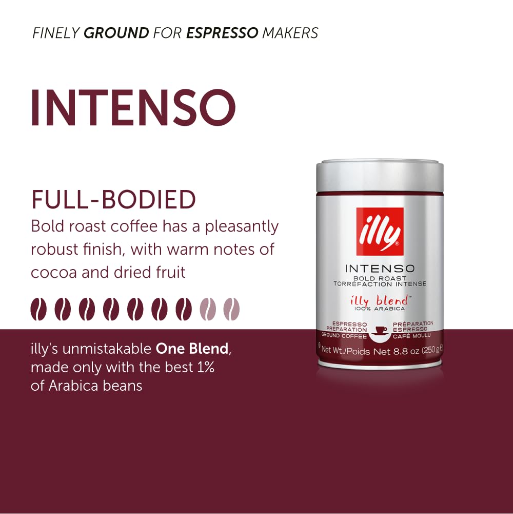 illy Ground Coffee Espresso - 100% Arabica Coffee Ground – Classico Medium Roast - Notes of Caramel, Orange Blossom & Jasmine - Rich Aromatic Profile - Precise Roast - No Preservatives – 8.8 Ounce