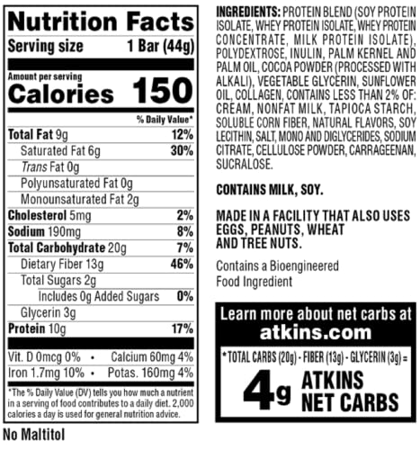 Atkins Chocolate Crème Protein Wafer Crisps, Protein Dessert, 4g Net Carb, 1g Sugar, High in Fiber, Keto Friendly, 5 Count