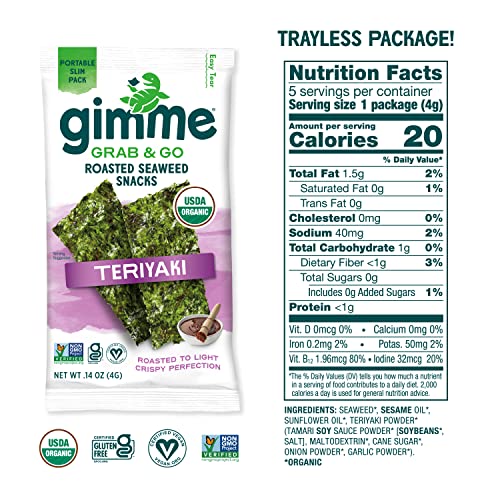 gimMe Grab & Go - Sea Salt & Avocado Oil - 5 Count - Organic Roasted Seaweed Sheets - Keto Vegan Gluten Free - Great Source of Iodine & Omega 3’s - Healthy On-The-Go Snack for Kids Adults