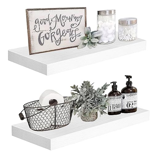 QEEIG Bathroom Shelves Floating Shelves for Wall Shelf Over Toilet Small Wall Mounted Farmhouse Decor 16 inch Set of 2, Rustic Brown (008-40BN)