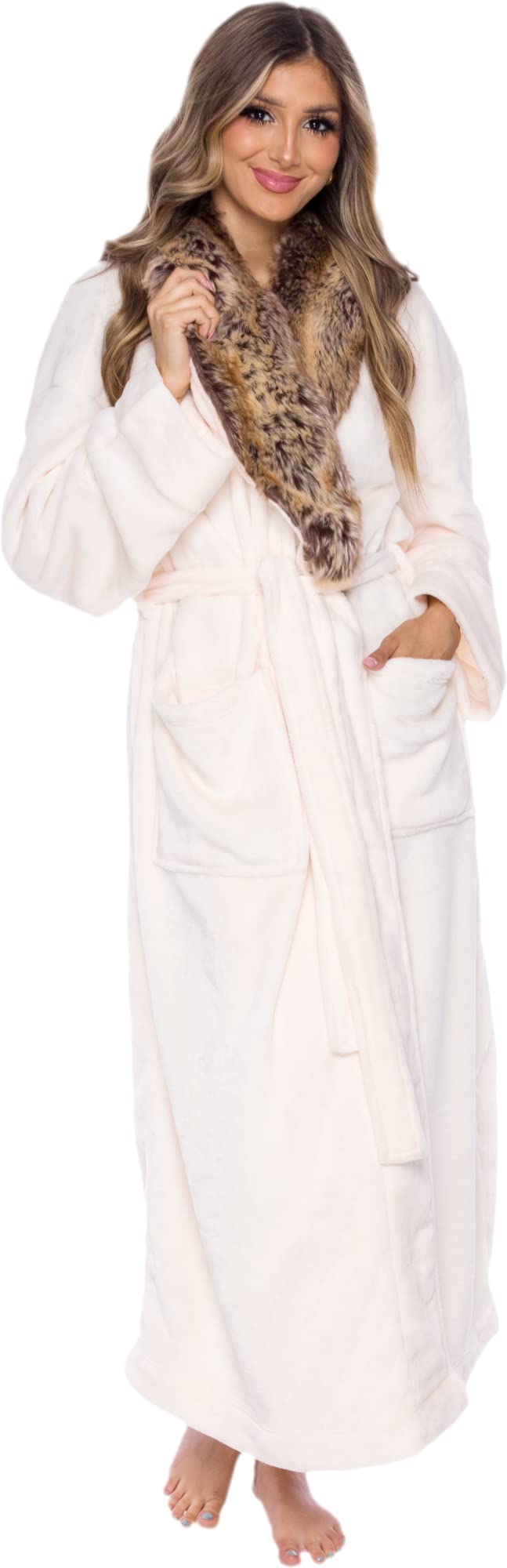 Womens Plush Fleece Bath Robe, Fluffy Long Bathrobe, Great Gift for Mother's Day, Grandma, Daughter, Sister, Wife, Friend