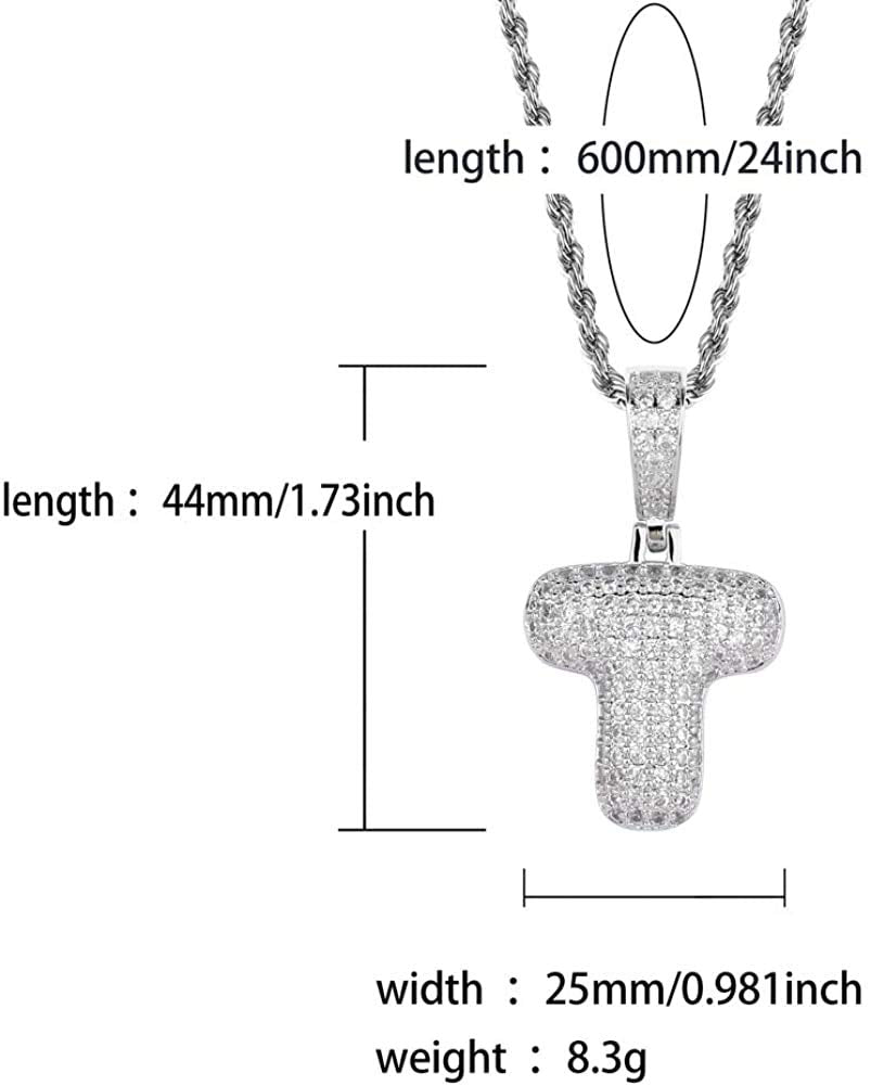 Apzzic Stainless Steel Iced Out Letter Necklace A-Z 26 Capital Initial Alphabet Name Necklace Rope Chain for Women Men Girl Gold Silver