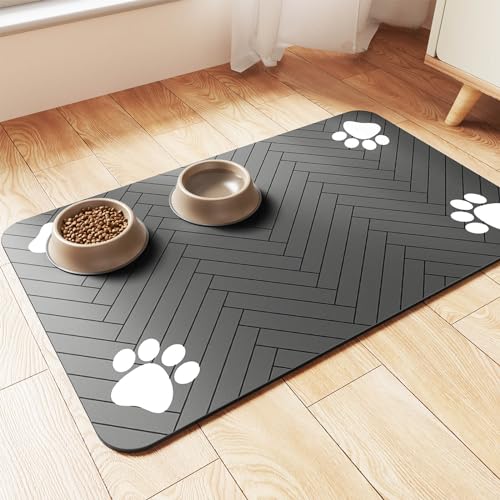 Pet Feeding Mat-Absorbent Pet Placemat for Food and Water Bowl, with Waterproof Rubber Backing, Quick Dry Water Dispenser Mat for Dog and Cat,12"x20"