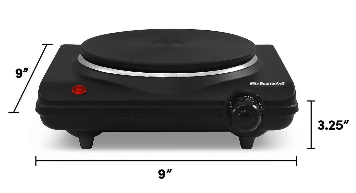 Elite Gourmet EDB-302BF# Countertop Double Cast Iron Burner, 1500 Watts Electric Hot Plate, Temperature Controls, Power Indicator Lights, Easy to Clean, Black