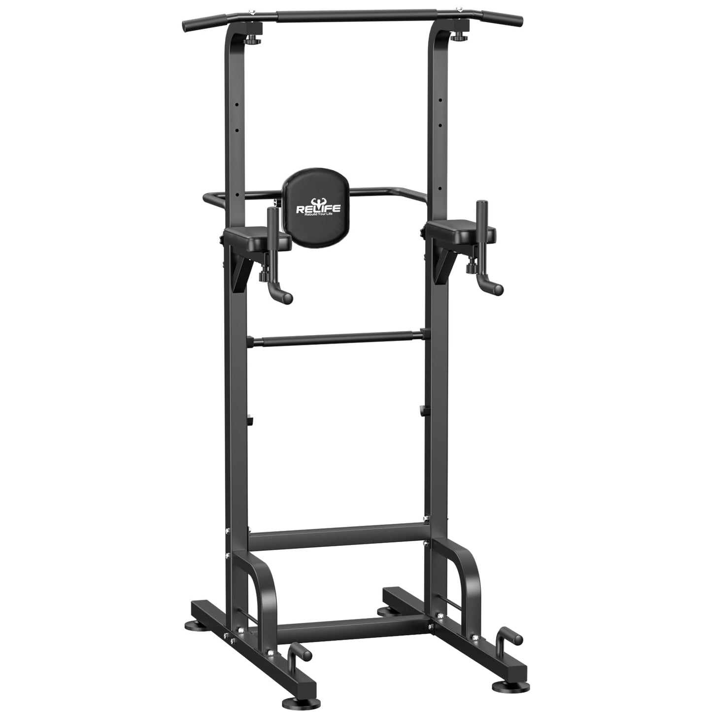 RELIFE REBUILD YOUR LIFE Power Tower Pull Up Bar Station Workout Dip Station for Home Gym Strength Training Fitness Equipment Newer Version,450LBS.