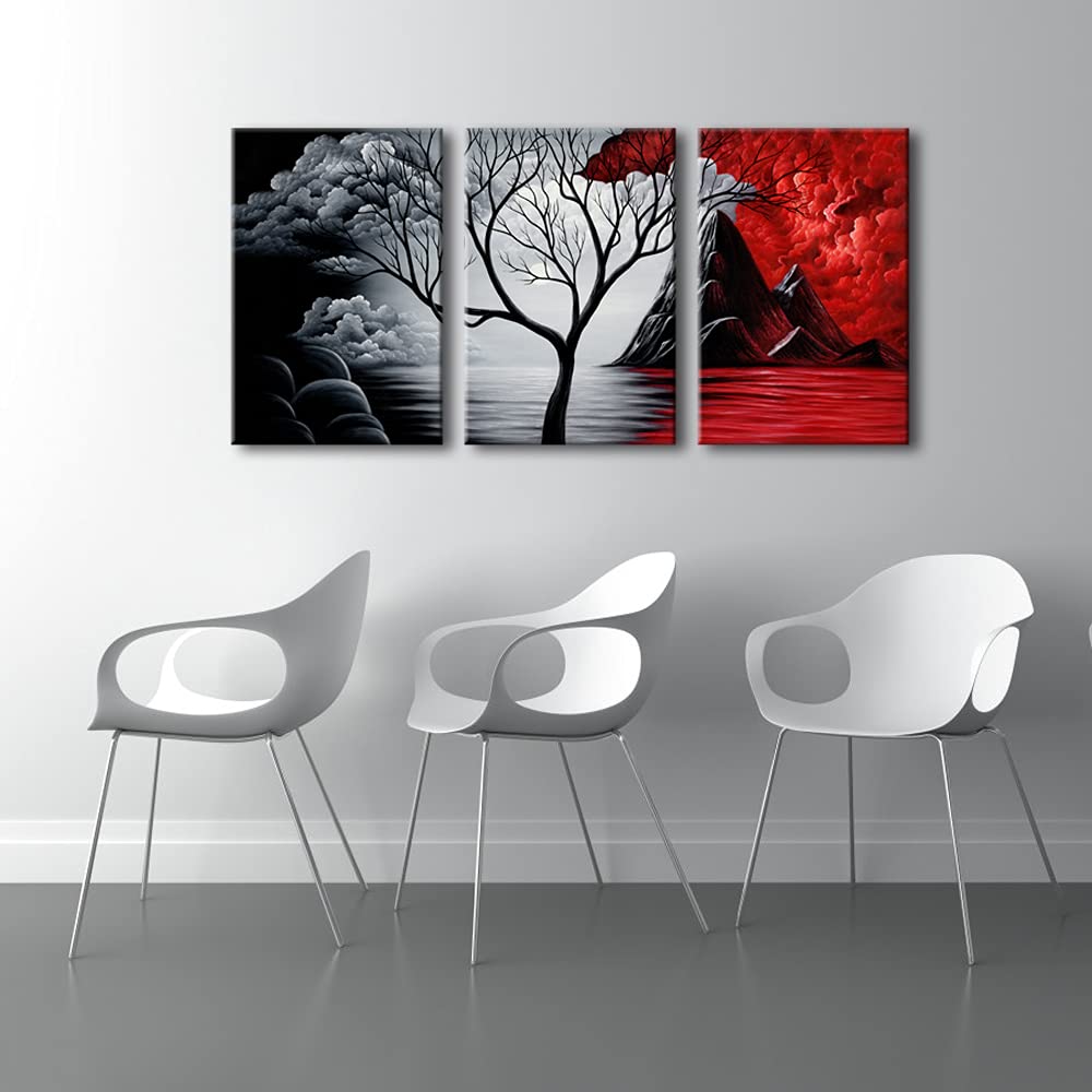 Wieco Art The Cloud Tree 3 Panels Modern Giclee Canvas Prints Artwork Abstract Seascape Paintings Reproduction Sea Beach Pictures Printed on Canvas Wall Art for Home Decorations Wall Decor