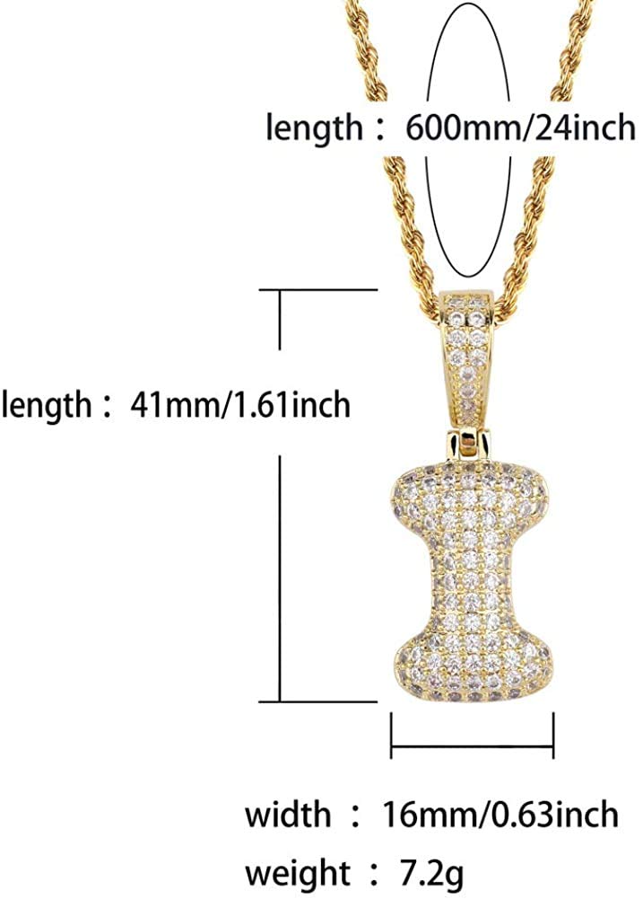 Apzzic Stainless Steel Iced Out Letter Necklace A-Z 26 Capital Initial Alphabet Name Necklace Rope Chain for Women Men Girl Gold Silver