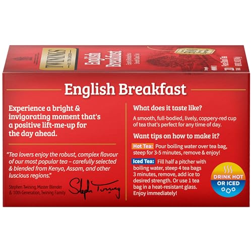 Twinings Decaffeinated English Breakfast Individually Wrapped Black Tea Bags, 20 Count Pack of 6, Flavourful & Robust