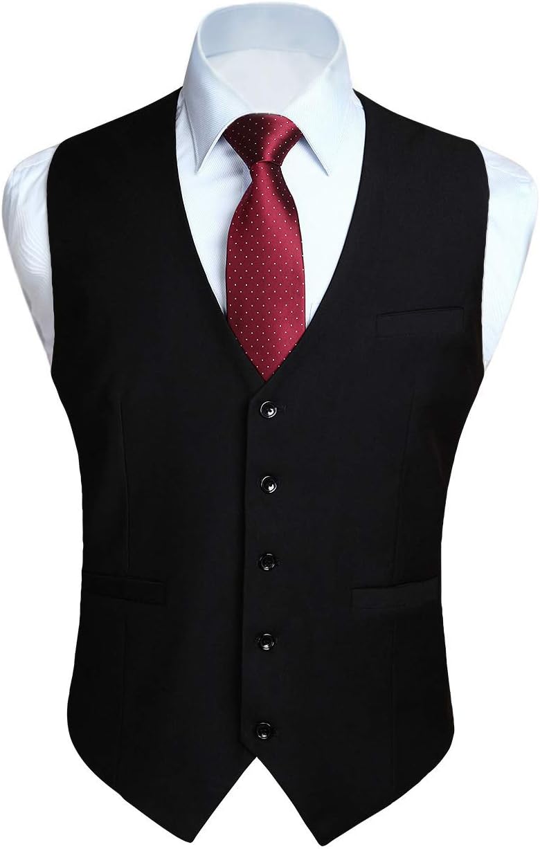 HISDERN Men's Suit Vest Business Formal Dress Waistcoat Vest with 3 Pockets for Suit or Tuxedo