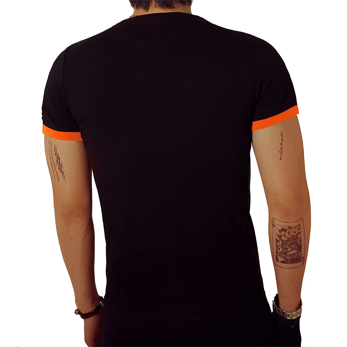 LOGEEYAR Mens Slim Fit T-Shirt Contrast Color Tee Gradient Stitching Short-Sleeve Cotton Tops