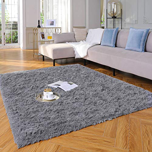 Ophanie Machine Washable Upgrade 4x6 Rugs for Bedroom, Grey, Fluffy Shaggy Soft Area Rug, Gray Non-Slip Indoor Floor Carpet for Living Room, Kids Baby Boys Teen Dorm Home Decor Aesthetic, Nursery