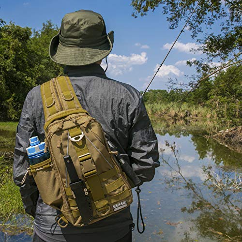 Ghosthorn Fishing Backpack Tackle Sling Bag - Fishing Backpack with Rod Holder - Tackle Box Fly Fishing Gifts for Men Women