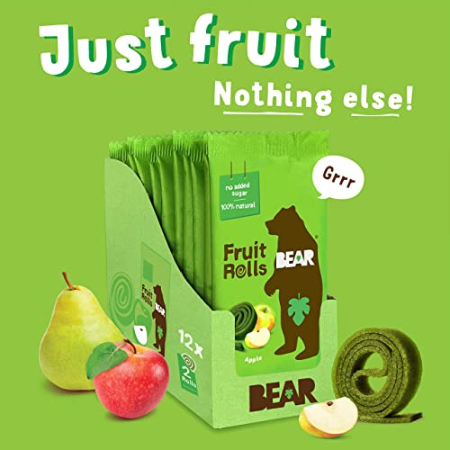 BEAR Real Fruit Snack Rolls - Gluten Free, Vegan, and Non-GMO - Strawberry – Healthy School And Lunch Snacks For Kids And Adults, 0.7 Ounce (Pack of 12)