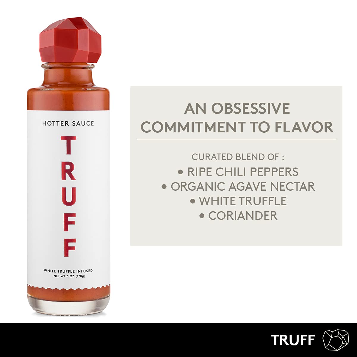 TRUFF Original Black Truffle Hot Sauce, Gourmet Hot Sauce with Ripe Chili Peppers, Black Truffle Oil, Agave Nectar, Unique Flavor Experience in a Bottle, 6 oz.