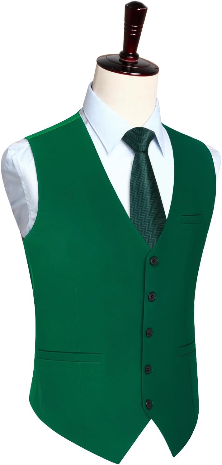 HISDERN Men's Suit Vest Business Formal Dress Waistcoat Vest with 3 Pockets for Suit or Tuxedo