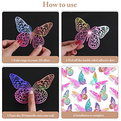 SAOROPEB 3D Butterfly Wall Decor 48 Pcs 4 Styles 3 Sizes, Gold Butterfly Decorations for Butterfly Birthday Decorations Butterfly Party Decorations Cake Decorations, Removable Stickers (Gold)