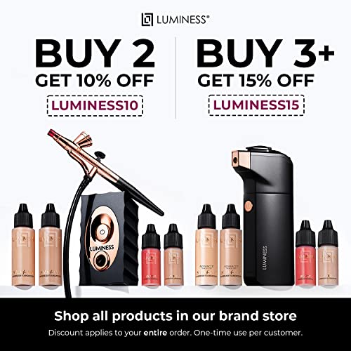 LUMINESS Airbrush Spray Silk Foundation Starter Kit - Medium Dark - Foundation, Primer & Dual-Sided Angled Buffing Brush - Medium, Buildable Coverage, Anti-Aging Formula Hydrates & Moisturizes