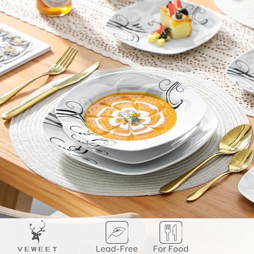 VEWEET, Series Annie, Porcelain Dinnerware Sets for 6, White Dish Set with Pink Floral, 30 PCS Dinner Sets Including Dinner Plates, Dessert Plates, Soup Plates Set, Cups & Saucers