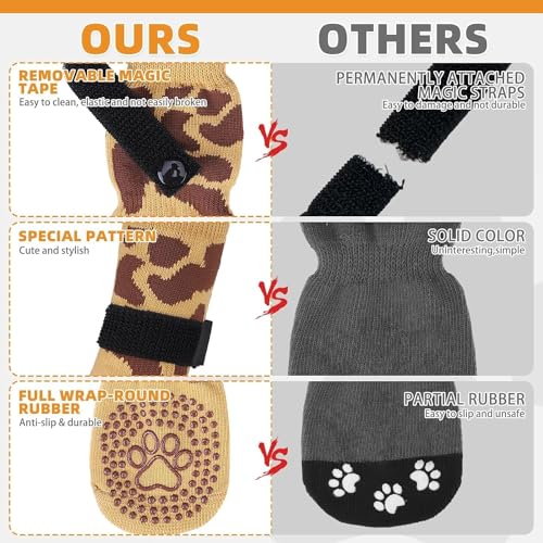 KOOLTAIL Non-Slip Dog Socks-Double Sides Grip for Hardwood Floor,3 Pairs Leopard Print Dog Boots,Traction Control Injury Prevent Licking Paw Protector Dog Shoes for Small Medium Large Old Senior Dogs