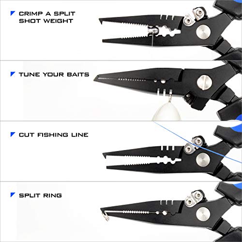 KastKing Fishing Pliers, Fish Lip Gripper or Fish Scale Combo Saltwater Resistant Fishing Tools, Fishing Gear with Rubber Handle, Lanyard, Line Cutter Hook Remover with Sheath, Ice Fishing Gift Men