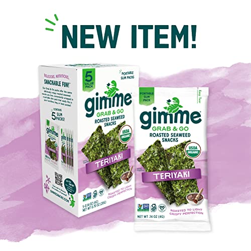 gimMe Grab & Go - Sea Salt & Avocado Oil - 5 Count - Organic Roasted Seaweed Sheets - Keto Vegan Gluten Free - Great Source of Iodine & Omega 3’s - Healthy On-The-Go Snack for Kids Adults