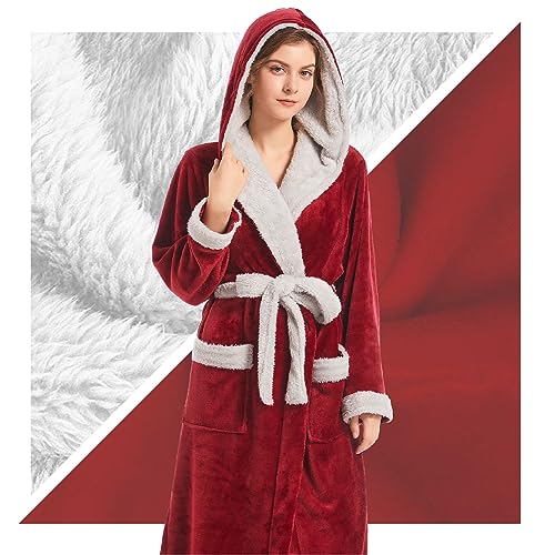 Inner Wish Women Hooded Plush Robe, Fleece Cozy Warm Bathrobe