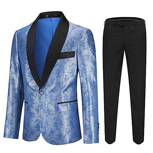 Cloudstyle Mens 2 Piece Paisley Dress Suit One Button Party Wedding Blazer Pants Sets