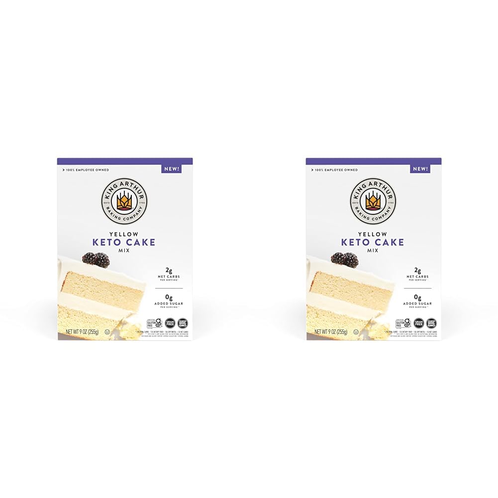 King Arthur Baking Keto Cake Mix, Yellow, 2g Net Carbs 0g Added Sugar Per Serving, Low Carb & Keto Friendly, 9oz, White